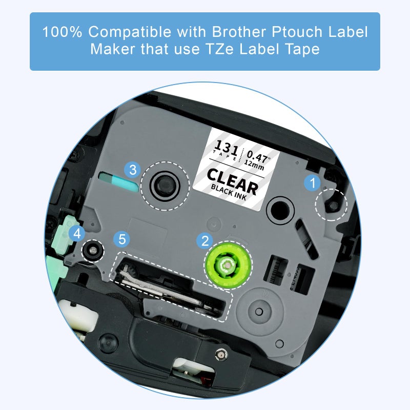 Absonic Tz131 Label Maker Clear Tape Compatible for Brother Tze-131 Tze 12mm 0.47 Laminated 1/2 Tz Label Tape for Brother Ptouch PTD220 PTD210 PTH110 PTH100 PTD400 PTD610BT, Black on Clear, 4-Pack - Image 3